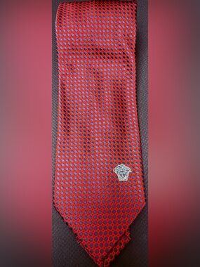 Versace Red & Navy Medusa Detail Silk Tie #Versace
